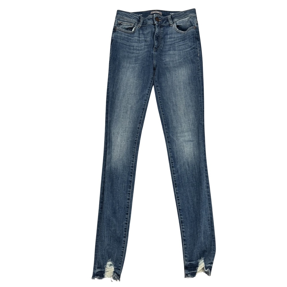 DL1961 Florence Ankle Skinny Jeans 27 Distressed Hem Medium Wash Stretch Denim